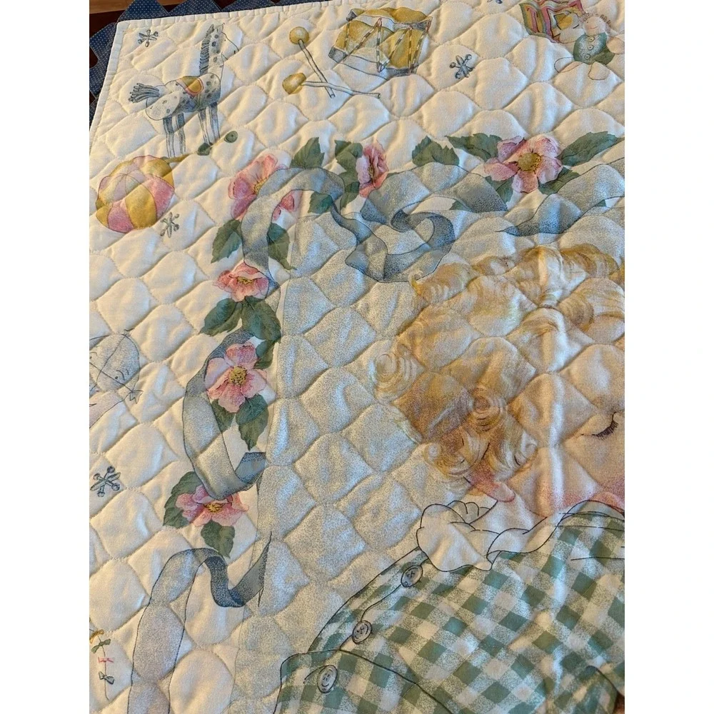 Handmade Daisy Kingdom 1997 Toy Treasures Quilt Lovey Baby Blanket 36